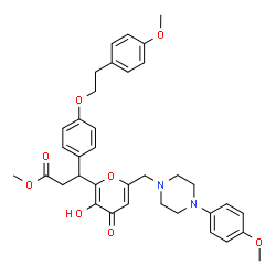 ChemSpider 2D Image | Methyl 3-(3-hydroxy-6-{[4-(4-methoxyphenyl)-1-piperazinyl]methyl}-4-oxo-4H-pyran-2-yl)-3-{4-[2-(4-methoxyphenyl)ethoxy]phenyl}propanoate | C36H40N2O8