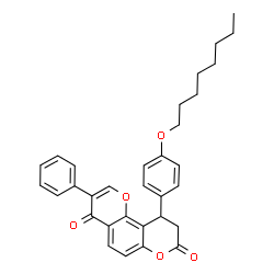 ChemSpider 2D Image | 10-[4-(Octyloxy)phenyl]-3-phenyl-9,10-dihydro-4H,8H-pyrano[2,3-f]chromene-4,8-dione | C32H32O5