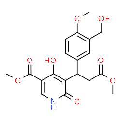 ChemSpider 2D Image | Methyl 4-hydroxy-5-{1-[3-(hydroxymethyl)-4-methoxyphenyl]-3-methoxy-3-oxopropyl}-6-oxo-1,6-dihydro-3-pyridinecarboxylate | C19H21NO8