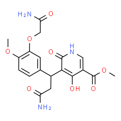 ChemSpider 2D Image | Methyl 5-{3-amino-1-[3-(2-amino-2-oxoethoxy)-4-methoxyphenyl]-3-oxopropyl}-4-hydroxy-6-oxo-1,6-dihydro-3-pyridinecarboxylate | C19H21N3O8