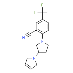 ChemSpider 2D Image | 2-[3-(2,5-Dihydro-1H-pyrrol-1-yl)-1-pyrrolidinyl]-5-(trifluoromethyl)benzonitrile | C16H16F3N3