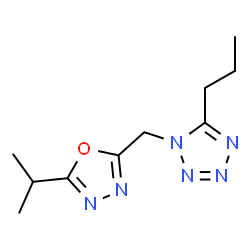 ChemSpider 2D Image | 1-[(5-Isopropyl-1,3,4-oxadiazol-2-yl)methyl]-5-propyl-1H-tetrazole | C10H16N6O