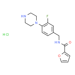 ChemSpider 2D Image | N-[3-Fluoro-4-(1-piperazinyl)benzyl]-2-furamide hydrochloride (1:1) | C16H19ClFN3O2