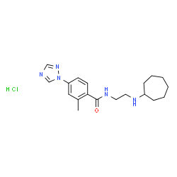 ChemSpider 2D Image | N-[2-(Cycloheptylamino)ethyl]-2-methyl-4-(1H-1,2,4-triazol-1-yl)benzamide hydrochloride (1:1) | C19H28ClN5O