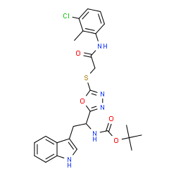 ChemSpider 2D Image | 2-Methyl-2-propanyl {1-[5-({2-[(3-chloro-2-methylphenyl)amino]-2-oxoethyl}sulfanyl)-1,3,4-oxadiazol-2-yl]-2-(1H-indol-3-yl)ethyl}carbamate | C26H28ClN5O4S
