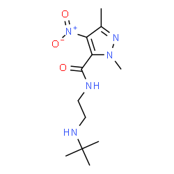 ChemSpider 2D Image | 1,3-Dimethyl-N-{2-[(2-methyl-2-propanyl)amino]ethyl}-4-nitro-1H-pyrazole-5-carboxamide | C12H21N5O3