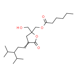 ChemSpider 2D Image | [2-(Hydroxymethyl)-4-(3-isopropyl-4-methylpentylidene)-5-oxotetrahydro-2-furanyl]methyl hexanoate | C21H36O5
