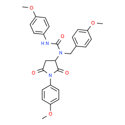 ChemSpider 2D Image | 1-(4-Methoxybenzyl)-3-(4-methoxyphenyl)-1-[1-(4-methoxyphenyl)-2,5-dioxo-3-pyrrolidinyl]urea | C27H27N3O6