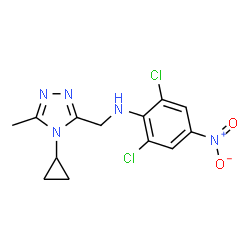 ChemSpider 2D Image | 2,6-Dichloro-N-[(4-cyclopropyl-5-methyl-4H-1,2,4-triazol-3-yl)methyl]-4-nitroaniline | C13H13Cl2N5O2