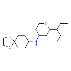 ChemSpider 2D Image | N-[2-(3-Pentanyl)tetrahydro-2H-pyran-4-yl]-1,4-dioxaspiro[4.5]decan-8-amine | C18H33NO3