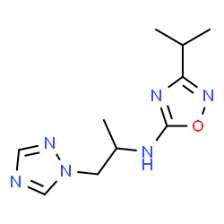 ChemSpider 2D Image | 3-Isopropyl-N-[1-(1H-1,2,4-triazol-1-yl)-2-propanyl]-1,2,4-oxadiazol-5-amine | C10H16N6O