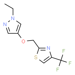 ChemSpider 2D Image | 2-{[(1-Ethyl-1H-pyrazol-4-yl)oxy]methyl}-4-(trifluoromethyl)-1,3-thiazole | C10H10F3N3OS