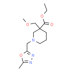 ChemSpider 2D Image | Ethyl 3-(methoxymethyl)-1-[(5-methyl-1,3,4-oxadiazol-2-yl)methyl]-3-piperidinecarboxylate | C14H23N3O4