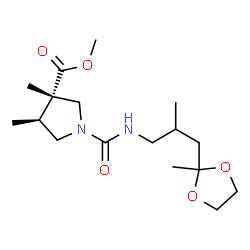 ChemSpider 2D Image | Methyl (3S,4S)-3,4-dimethyl-1-{[2-methyl-3-(2-methyl-1,3-dioxolan-2-yl)propyl]carbamoyl}-3-pyrrolidinecarboxylate | C17H30N2O5