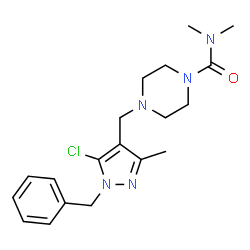 ChemSpider 2D Image | 4-[(1-Benzyl-5-chloro-3-methyl-1H-pyrazol-4-yl)methyl]-N,N-dimethyl-1-piperazinecarboxamide | C19H26ClN5O