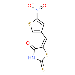 ChemSpider 2D Image | (5E)-5-[(5-Nitro-3-thienyl)methylene]-2-thioxo-1,3-thiazolidin-4-one | C8H4N2O3S3