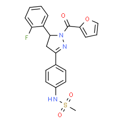 ChemSpider 2D Image | N-{4-[5-(2-Fluorophenyl)-1-(2-furoyl)-4,5-dihydro-1H-pyrazol-3-yl]phenyl}methanesulfonamide | C21H18FN3O4S