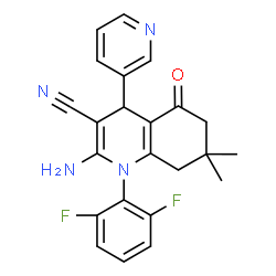 ChemSpider 2D Image | 2-Amino-1-(2,6-difluorophenyl)-7,7-dimethyl-5-oxo-4-(3-pyridinyl)-1,4,5,6,7,8-hexahydro-3-quinolinecarbonitrile | C23H20F2N4O