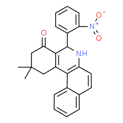 ChemSpider 2D Image | 2,2-Dimethyl-5-(2-nitrophenyl)-2,3,5,6-tetrahydrobenzo[a]phenanthridin-4(1H)-one | C25H22N2O3
