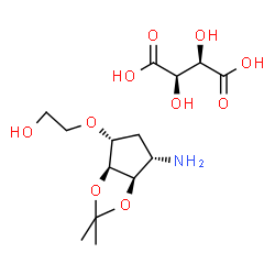 ChemSpider 2D Image | (2R,3R)-2,3-Dihydroxysuccinic acid - 2-{[(3aS,4R,6S,6aR)-6-amino-2,2-dimethyltetrahydro-3aH-cyclopenta[d][1,3]dioxol-4-yl]oxy}ethanol (1:1) | C14H25NO10