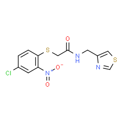 ChemSpider 2D Image | 2-[(4-Chloro-2-nitrophenyl)sulfanyl]-N-(1,3-thiazol-4-ylmethyl)acetamide | C12H10ClN3O3S2