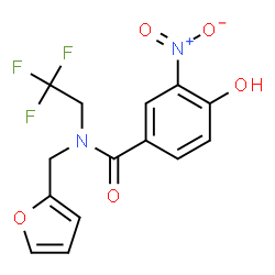 ChemSpider 2D Image | N-(2-Furylmethyl)-4-hydroxy-3-nitro-N-(2,2,2-trifluoroethyl)benzamide | C14H11F3N2O5