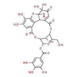 ChemSpider 2D Image | 7,7,8,12,13,22-Hexahydroxy-21-(hydroxymethyl)-3,6,16-trioxo-2,17,20,23-tetraoxapentacyclo[16.3.1.1~8,11~.0~4,9~.0~10,15~]tricosa-4,10,12,14-tetraen-19-yl 3,4,5-trihydroxybenzoate | C27H22O19