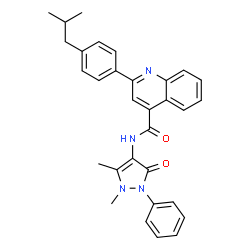 ChemSpider 2D Image | N-(1,5-Dimethyl-3-oxo-2-phenyl-2,3-dihydro-1H-pyrazol-4-yl)-2-(4-isobutylphenyl)-4-quinolinecarboxamide | C31H30N4O2