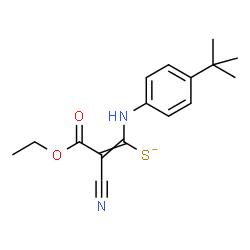 ChemSpider 2D Image | 2-Cyano-3-ethoxy-1-{[4-(2-methyl-2-propanyl)phenyl]amino}-3-oxo-1-propene-1-thiolate | C16H19N2O2S