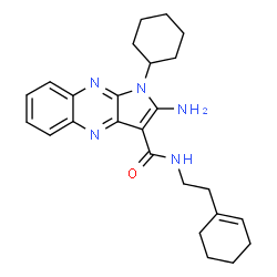 ChemSpider 2D Image | 2-Amino-N-[2-(1-cyclohexen-1-yl)ethyl]-1-cyclohexyl-1H-pyrrolo[2,3-b]quinoxaline-3-carboxamide | C25H31N5O