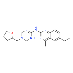 ChemSpider 2D Image | 6-Ethyl-4-methyl-N-[5-(tetrahydro-2-furanylmethyl)-1,4,5,6-tetrahydro-1,3,5-triazin-2-yl]-2-quinazolinamine | C19H26N6O