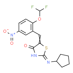 ChemSpider 2D Image | (2Z)-2-(Cyclopentylimino)-5-[2-(difluoromethoxy)-5-nitrobenzylidene]-1,3-thiazolidin-4-one | C16H15F2N3O4S
