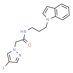 ChemSpider 2D Image | N-[3-(1H-Indol-1-yl)propyl]-2-(4-iodo-1H-pyrazol-1-yl)acetamide | C16H17IN4O