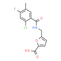 ChemSpider 2D Image | 5-{[(2-Chloro-4-fluoro-5-methylbenzoyl)amino]methyl}-2-furoic acid | C14H11ClFNO4