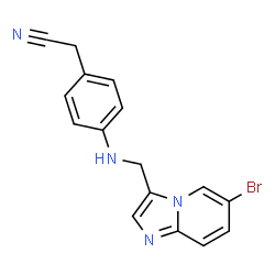 ChemSpider 2D Image | (4-{[(6-Bromoimidazo[1,2-a]pyridin-3-yl)methyl]amino}phenyl)acetonitrile | C16H13BrN4