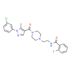 ChemSpider 2D Image | N-[2-(4-{[1-(3-Chlorophenyl)-5-methyl-1H-pyrazol-4-yl]carbonyl}-1-piperazinyl)ethyl]-2-fluorobenzamide | C24H25ClFN5O2