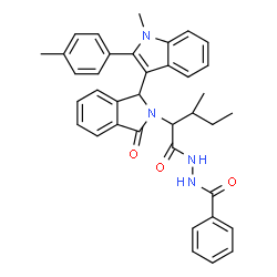 ChemSpider 2D Image | N'-(3-Methyl-2-{1-[1-methyl-2-(4-methylphenyl)-1H-indol-3-yl]-3-oxo-1,3-dihydro-2H-isoindol-2-yl}pentanoyl)benzohydrazide | C37H36N4O3