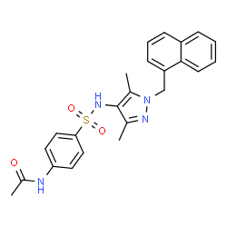 ChemSpider 2D Image | N-(4-{[3,5-Dimethyl-1-(1-naphthylmethyl)-1H-pyrazol-4-yl]sulfamoyl}phenyl)acetamide | C24H24N4O3S
