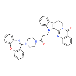 ChemSpider 2D Image | 13-{3-[4-(Dibenzo[b,f][1,4]oxazepin-11-yl)-1-piperazinyl]-3-oxopropyl}-8,13-dihydroindolo[2',3':3,4]pyrido[2,1-b]quinazolin-5(7H)-one | C38H32N6O3