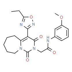 ChemSpider 2D Image | 2-[4-(5-Ethyl-1,2,4-oxadiazol-3-yl)-1,3-dioxo-3,5,6,7,8,9-hexahydropyrimido[1,6-a]azepin-2(1H)-yl]-N-(3-methoxyphenyl)acetamide | C22H25N5O5