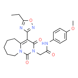 ChemSpider 2D Image | 2-[4-(5-Ethyl-1,2,4-oxadiazol-3-yl)-1,3-dioxo-3,5,6,7,8,9-hexahydropyrimido[1,6-a]azepin-2(1H)-yl]-N-(4-methoxyphenyl)acetamide | C22H25N5O5