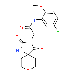 ChemSpider 2D Image | N-(5-Chloro-2-methoxyphenyl)-2-(2,4-dioxo-8-oxa-1,3-diazaspiro[4.5]dec-3-yl)acetamide | C16H18ClN3O5