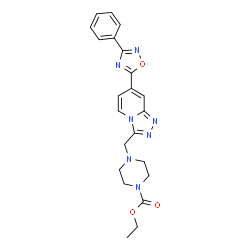 ChemSpider 2D Image | Ethyl 4-{[7-(3-phenyl-1,2,4-oxadiazol-5-yl)[1,2,4]triazolo[4,3-a]pyridin-3-yl]methyl}-1-piperazinecarboxylate | C22H23N7O3