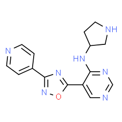 ChemSpider 2D Image | 5-[3-(4-Pyridinyl)-1,2,4-oxadiazol-5-yl]-N-(3-pyrrolidinyl)-4-pyrimidinamine | C15H15N7O
