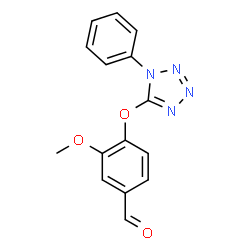 ChemSpider 2D Image | 3-Methoxy-4-[(1-phenyl-1H-tetrazol-5-yl)oxy]benzaldehyde | C15H12N4O3