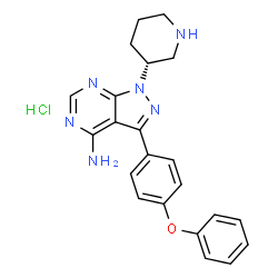ChemSpider 2D Image | 3-(4-Phenoxyphenyl)-1-[(3R)-3-piperidinyl]-1H-pyrazolo[3,4-d]pyrimidin-4-amine hydrochloride (1:1) | C22H23ClN6O