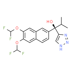 ChemSpider 2D Image | (1R)-1-[6,7-Bis(difluoromethoxy)-2-naphthyl]-2-methyl-1-(1H-1,2,3-triazol-4-yl)-1-propanol | C18H17F4N3O3