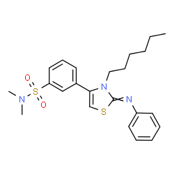 ChemSpider 2D Image | 3-[3-Hexyl-2-(phenylimino)-2,3-dihydro-1,3-thiazol-4-yl]-N,N-dimethylbenzenesulfonamide | C23H29N3O2S2