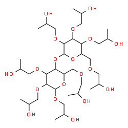 ChemSpider 2D Image | 2-Hydroxypropyl 2,3,6-tris-O-(2-hydroxypropyl)-4-O-[2,3,4,6-tetrakis-O-(2-hydroxypropyl)hexopyranosyl]hexopyranoside | C36H70O19