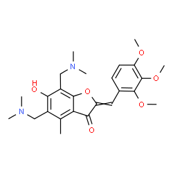 ChemSpider 2D Image | 5,7-Bis[(dimethylamino)methyl]-6-hydroxy-4-methyl-2-(2,3,4-trimethoxybenzylidene)-1-benzofuran-3(2H)-one | C25H32N2O6